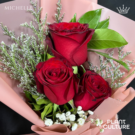 Michelle Fresh Imported Red Rose Bouquet Trio