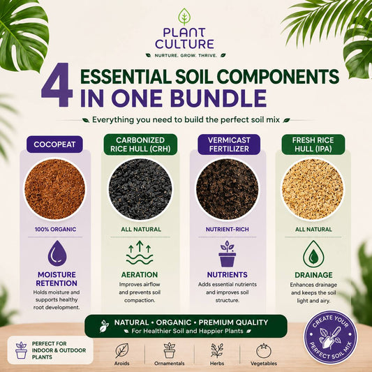 Plant Culture Basic Potting Mix Bundle | Cocopeat CRH Vermicast Fresh Ipa Soil Mix Set