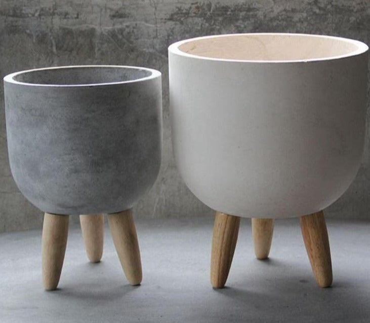 Aesthetic Elevated Curved Planter for Indoor Plants | Cement Pots