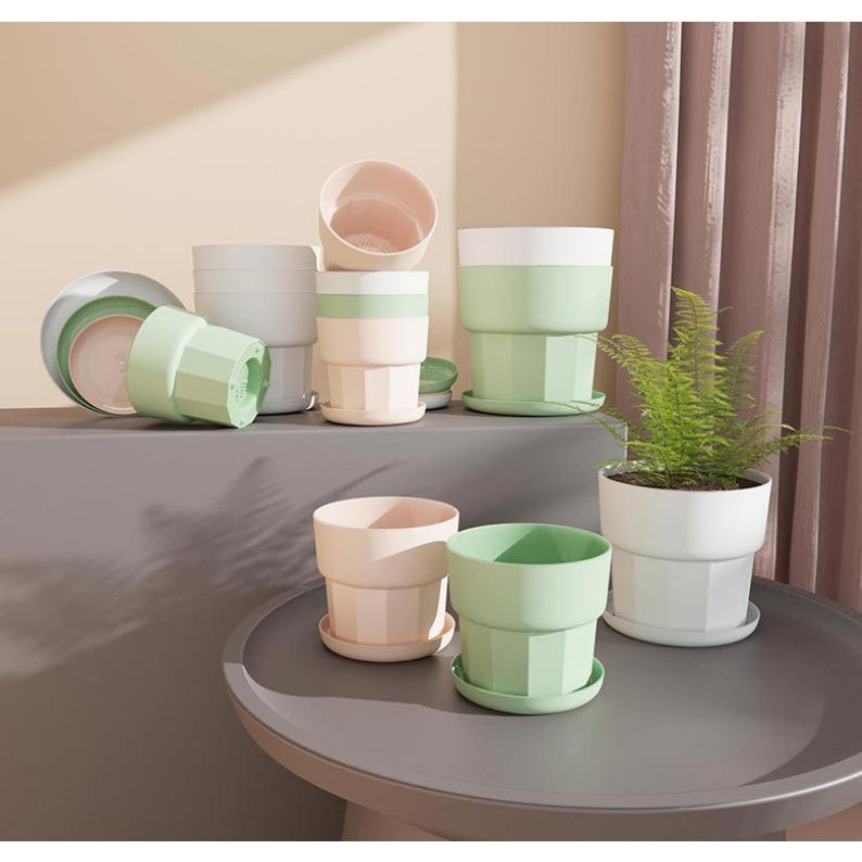 (BUY 2 GET 1 FREE) Modern Minimalist Planter with Catch Plate | Plastic Pots with Plant Saucer
