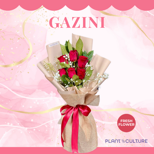 Gazini Fresh Red Rose Imported Flower Bouquet 6pcs