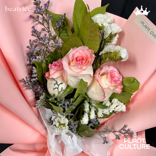 Beatrice Fresh Imported Pink Rose Bouquet Trio