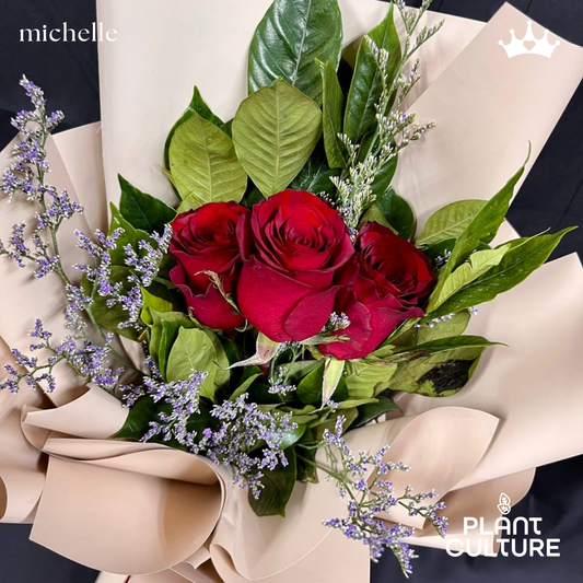 Michelle Fresh Imported Red Rose Bouquet Trio