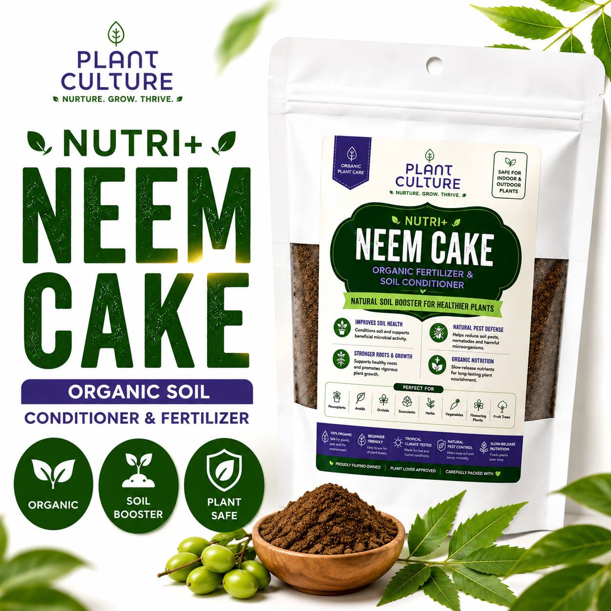 Plant Culture Nutri+ Neem Cake Organic Fertilizer & Soil Conditioner 50g/100g