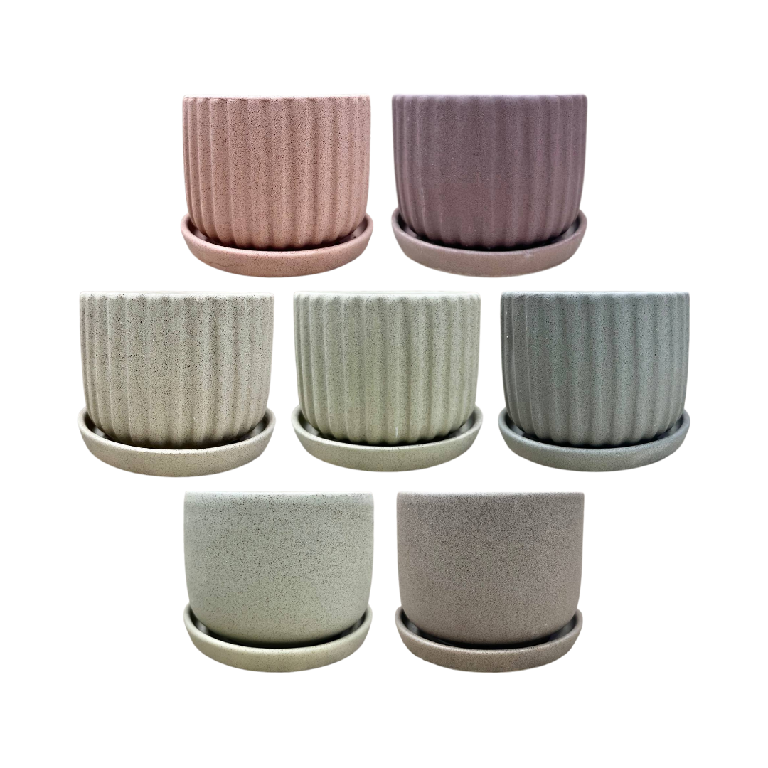 Plain Sandy Pot 4.5"x4" with Catch Plate