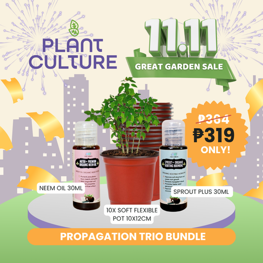 Bundle  - Propagation Trio | 30ml Neem Oil, 30ml Sprout Plus, 10's 10x12 Soft Flexible Pot