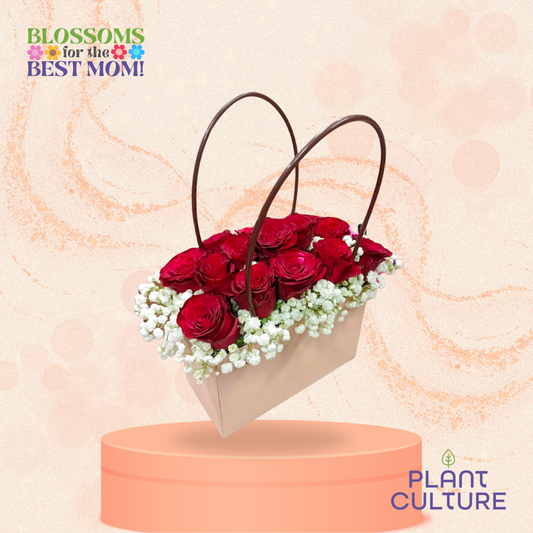 Basket of Red Rose Imported Flower Arrangement 15pcs