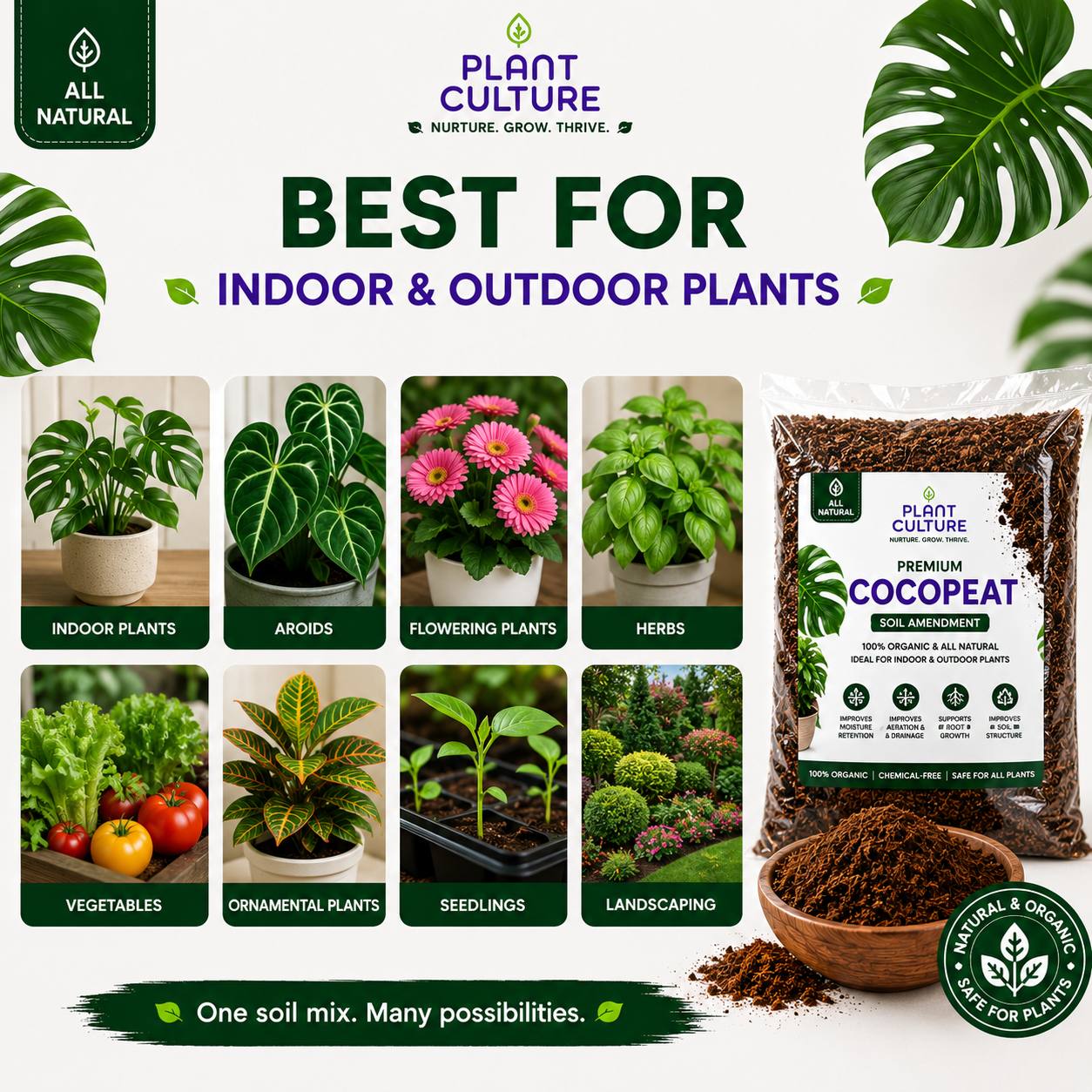 Plant Culture Cocopeat 1L | Organic Coconut Peat Soil Amendment for Seedlings & Propagation