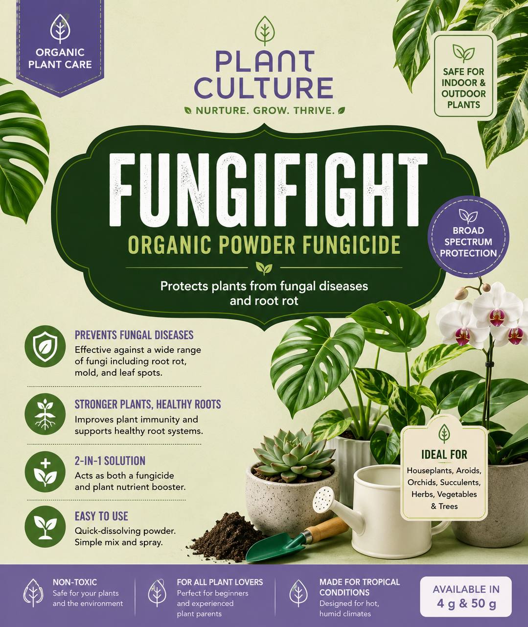 FungiFight Organic Powder Fungicide for Root Rot Mold Fungus | For Houseplants Orchids Aroids Succulents
