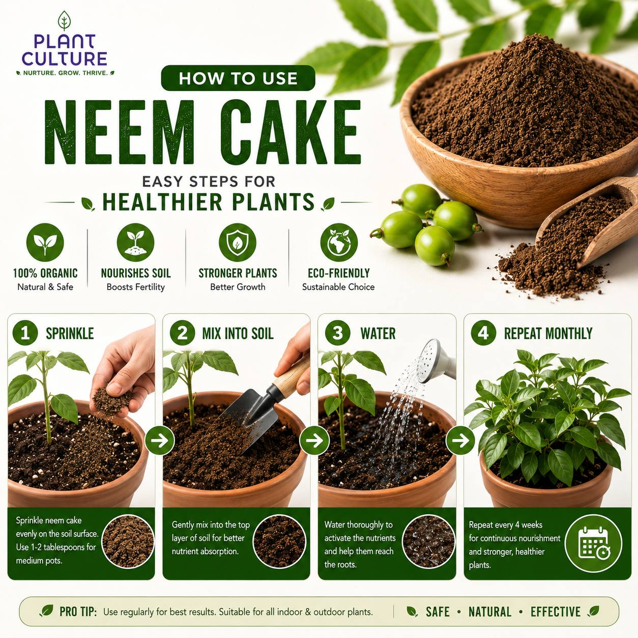 Plant Culture Nutri+ Neem Cake Organic Fertilizer & Soil Conditioner 50g/100g