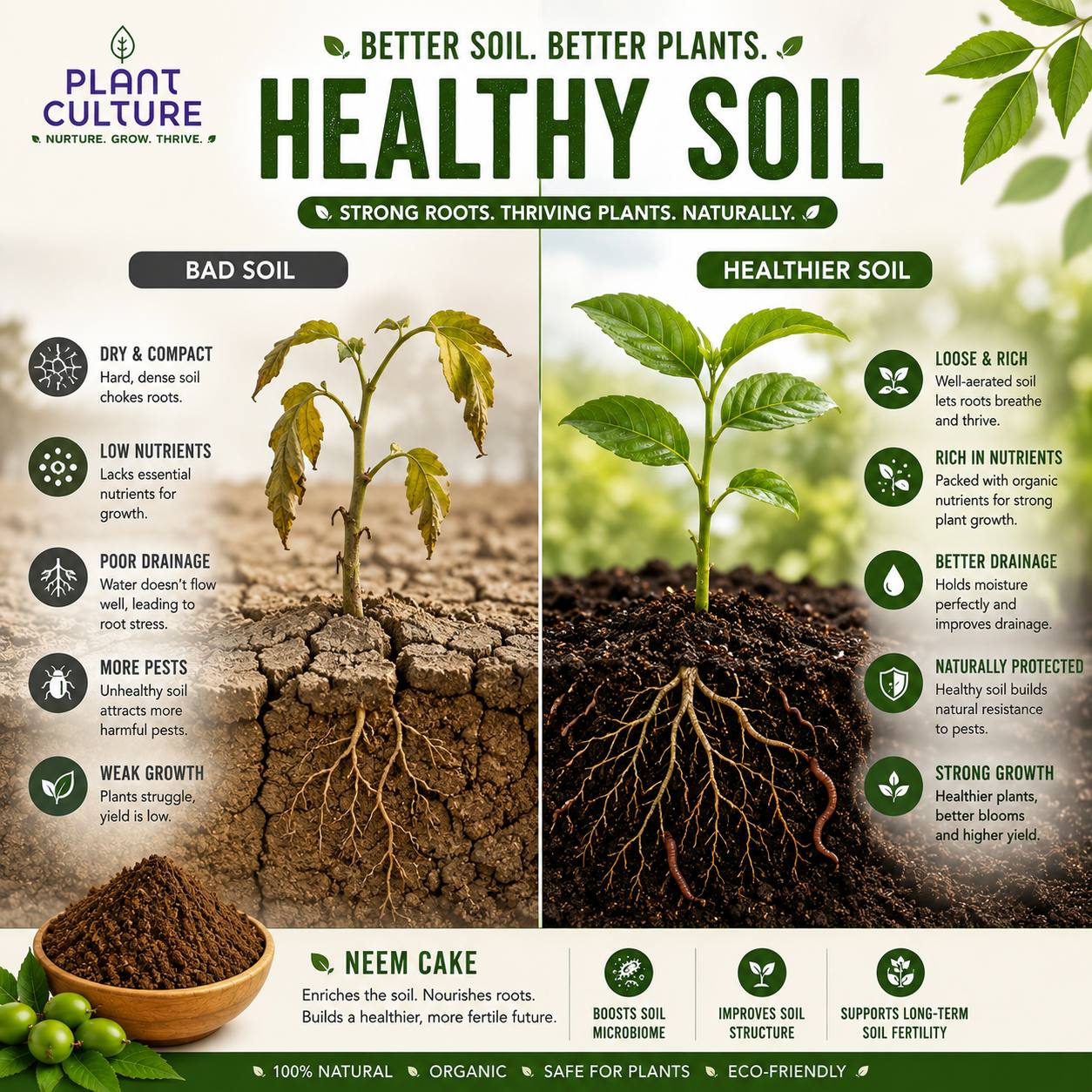 Plant Culture Nutri+ Neem Cake Organic Fertilizer & Soil Conditioner 50g/100g