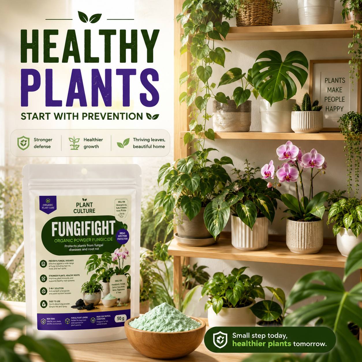 FungiFight Organic Powder Fungicide for Root Rot Mold Fungus | For Houseplants Orchids Aroids Succulents