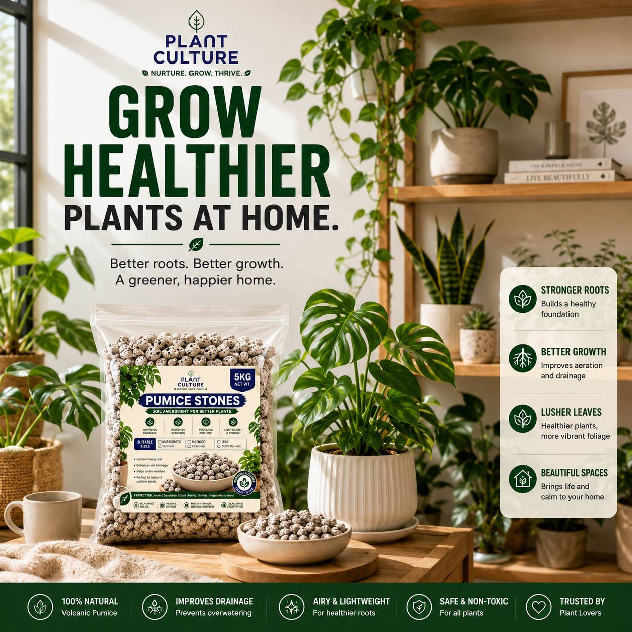 Plant Culture Pumice Stones 5KG | Premium Volcanic Pumice for Better Aeration, Drainage & Healthy Roots