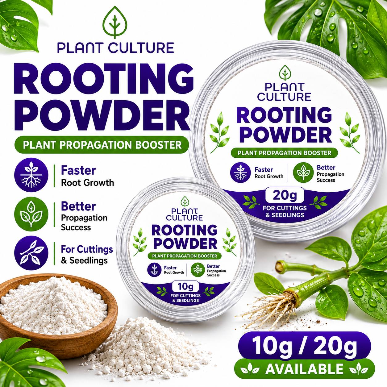 Plant Culture Rooting Powder | Plant Propagation Booster for Cuttings & Seedlings