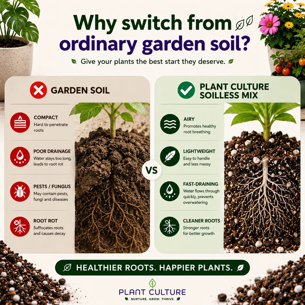 Plant Culture Cultured Soilless Potting Mix 1kg | 4kg Premium All-Purpose Soil-Free Mix