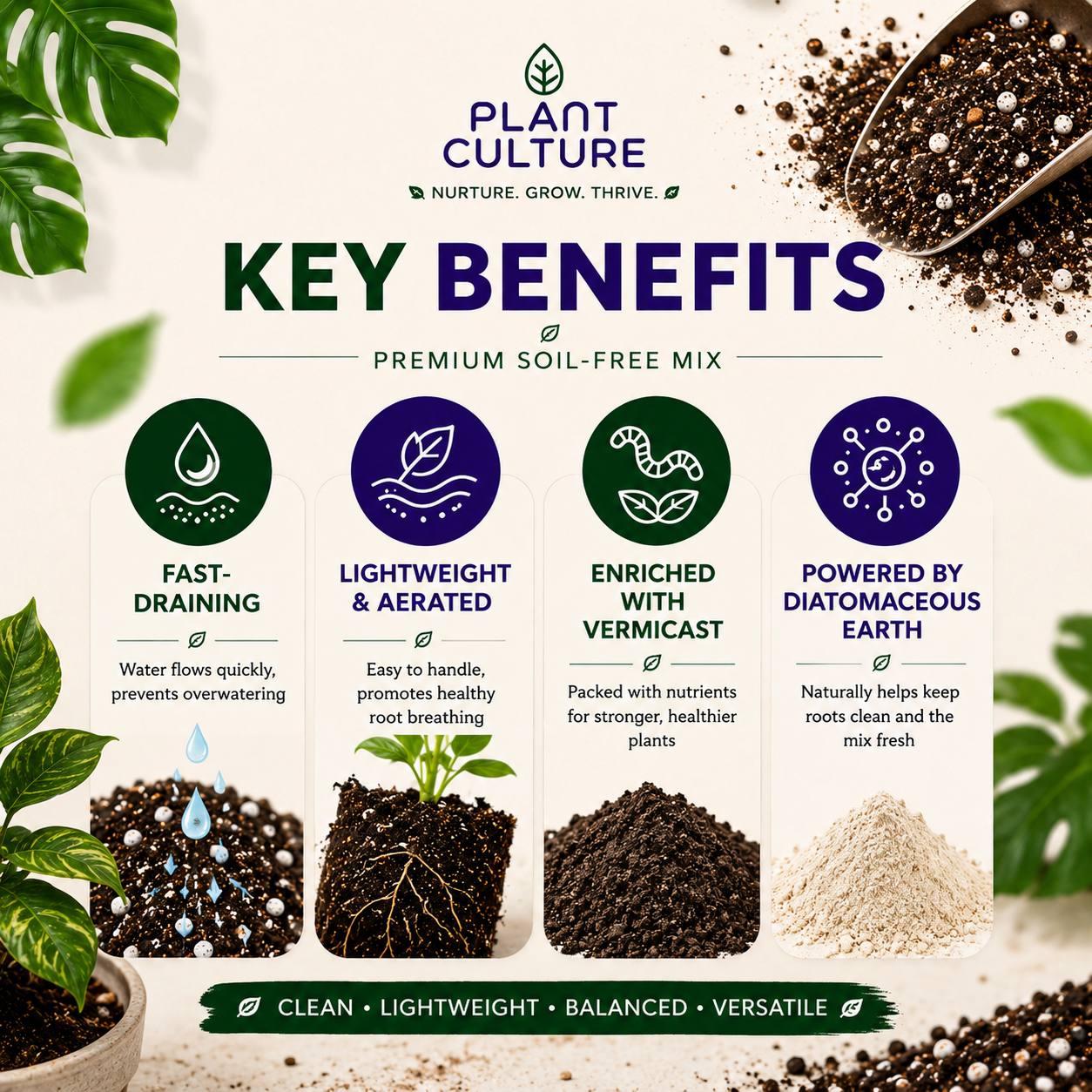 Plant Culture Cultured Soilless Potting Mix 1kg | 4kg Premium All-Purpose Soil-Free Mix