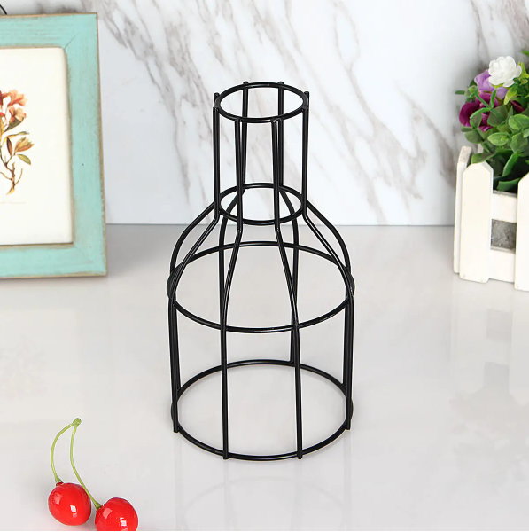 Glass Tube Vase with Black Geometric Metal Frame
