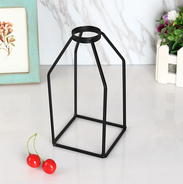Glass Tube Vase with Black Geometric Metal Frame