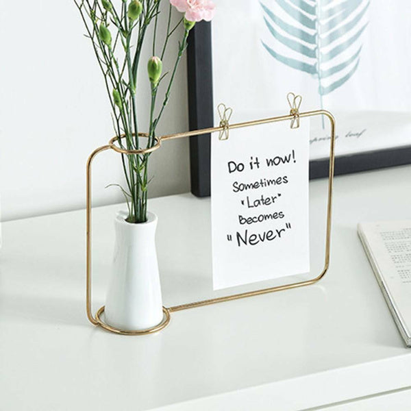 Modern Ceramic Flower Vase with Iron Frame and Photo Clip